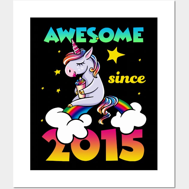 Cute Awesome Unicorn Since 2015 Rainbow Gift Wall Art by saugiohoc994